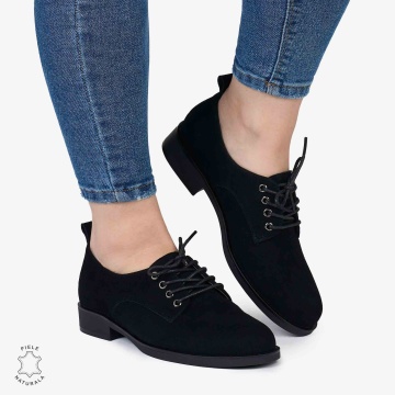 Pantofi dama CASUAL din Piele Naturala INTOARSA CRL0984 NEGRU - Img 1