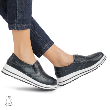 Pantofi dama casual piele naturala, Slip-On CRL878 NAVY - Img 2