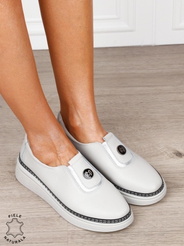 Pantofi damă din piele naturală cu finisaj clasic CRL1844 GRI - Img 2