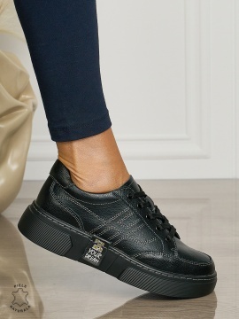 Pantofi dama din piele naturala cu siret CONFORTABILE CU MODEL LATERAL CRL1461NEGRU - Img 2
