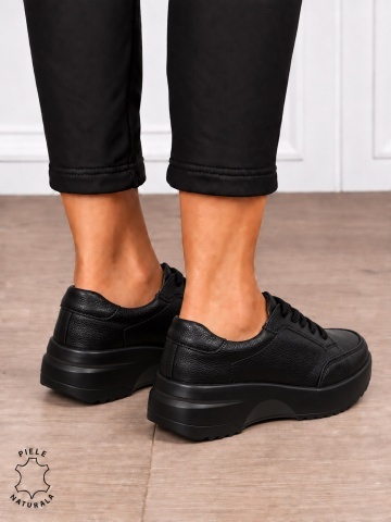 Pantofi damă din piele naturală cu șiret CRL1860 NEGRU - Img 3