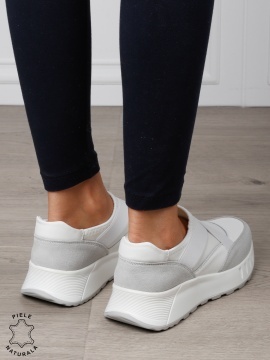 Pantofi dama din Piele Naturala slip-on cu elastic CRL1545 ALB - Img 3