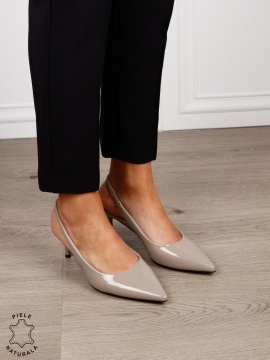 Pantofi dama eleganti din piele naturala cu toc subtire si varf ascutit CRL1616 GRI - Img 2