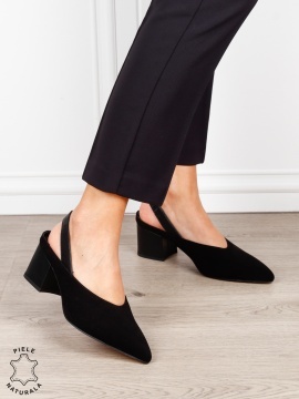 Pantofi dama eleganti din piele naturala Intoarsa cu varf ascutit CRL1631 Negru - Img 3