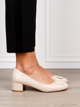 Pantofi Eleganti dama din piele Ecologica cu brant din piele naturala CRL1584 Bej - Img 2