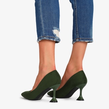 Pantofi Eleganți dama din Piele Ecologică Intoarsa CRL0559 Verde - Img 4