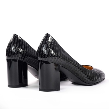Pantofi Eleganți dama din Piele Ecologică Lăcuită CRL0132 NEGRU - Img 4