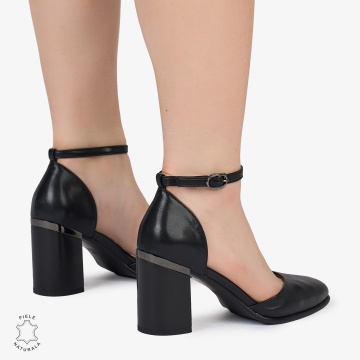 PANTOFI ELEGANTI dama din Piele Naturala CU TOC GROS CRL0997 NEGRU - Img 3