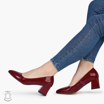 Pantofi Eleganți dama din Piele Naturala CU TOC MIC CRL0981 BURGUNDY - Img 3