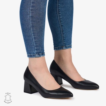 Pantofi Eleganți dama din Piele Naturala CU TOC MIC CRL0981NEGRU - Img 1
