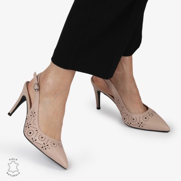 PANTOFI ELEGANTI dama din Piele Naturala CU TOC SUBTIRE SI INALT CRL1399 ROZ - Img 3