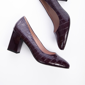 Pantofi Eleganti din Piele Ecologica cu model si toc Gros CRL0725 Bordo