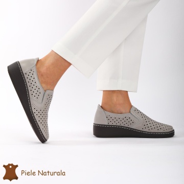 Pantofi Perforati dama din Piele Naturala cu mici perforatii CRL0193 GRI - Img 2