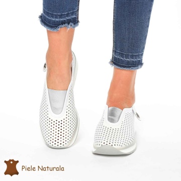 Pantofi Perforati Dama Piele naturală CRL0098 ALB - Img 2