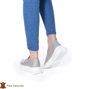 Pantofi Perforati Dama Piele naturală CRL0100 GRI - Img 3