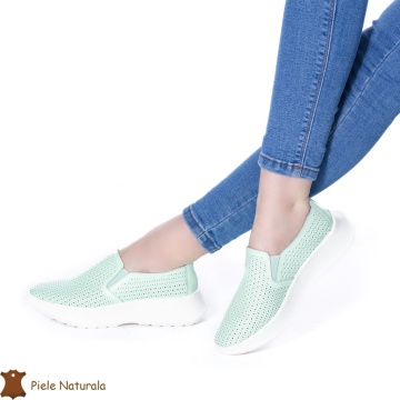 Pantofi Perforati Dama Piele naturală CRL0100 VERDE - Img 2