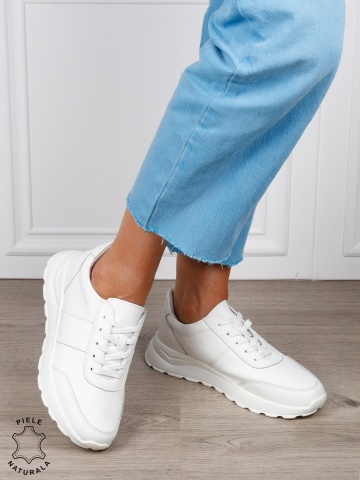 Pantofi sport dama din piele naturală cu design versatil CRL1812 ALB - Img 2