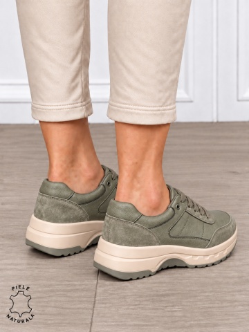 Pantofi sport damă din piele naturală și piele întoarsă cu design modern CRL1896 OLIVE - Img 3