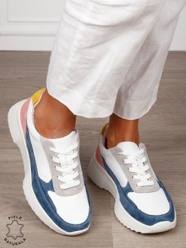 Pantofi sport damă din piele naturală și piele naturală întoarsă, multicolor CRL1564 BLEUMARIN - Img 2