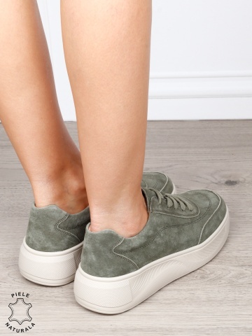 Pantofi sport din piele naturală intoarsa cu design modern CRL1810 VERDE - Img 3