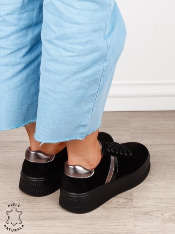 Pantofi sport din piele naturală intoarsa cu finisaje premium CRL1811 NEGRU SUEDE - Img 3
