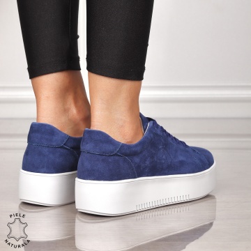Pantofii casual din piele naturala INTOARSA CU SIRET CRL1455 BEJ - Img 3