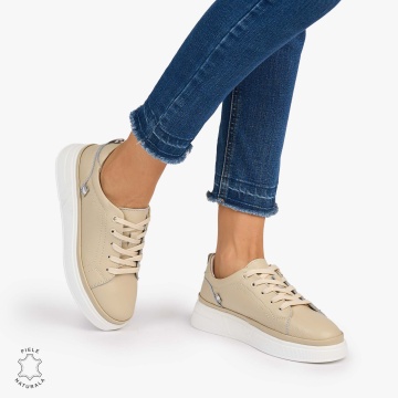 Pantofii casual piele naturala COMOZI CRL1070 CULOARE:BEJ - Img 2