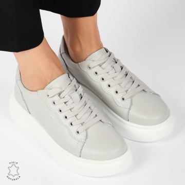 Pantofii casual piele naturala CU SIRET SI MODEL LATERAL CRL1440 GRI - Img 4