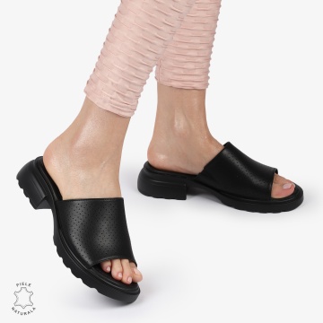 PAPUCI DAMA DIN PIELE NATURALA CU TOC MEDIU CRL1428 NEGRU - Img 2