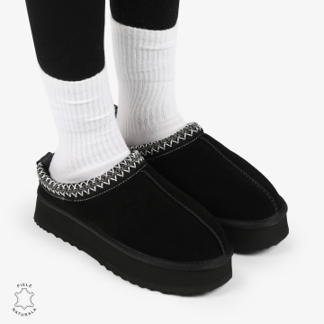 PAPUCI DAMA TIP UG din PIELE NATURALA INTOARSA CRL1268 CULOARE: NEGRU - Img 4