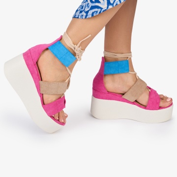 SANDALE Dama DIN PIELE ECOLOGICA INTOARSA CU PLATFORMA CRL1023 Culoare: FUCSIA - Img 2