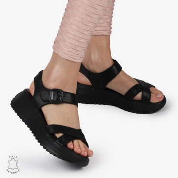 SAndale DAMA DIN PIELE NATURALA CU BARETE INCRUCISATE CRL1423 NEGRU - Img 3