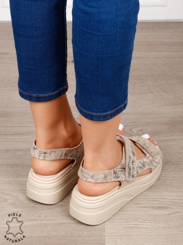 Sandale damă din piele naturală cu inchidere scai CRL1652 AURIU - Img 4