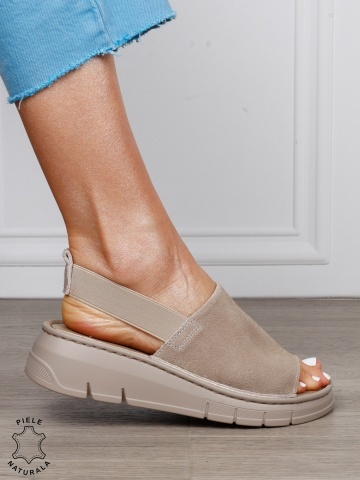 Sandale Damă din Piele Naturală Intoarsa cu Design Modern și Bareta Elastică CRL1805 BEJ INCHIS - Img 2