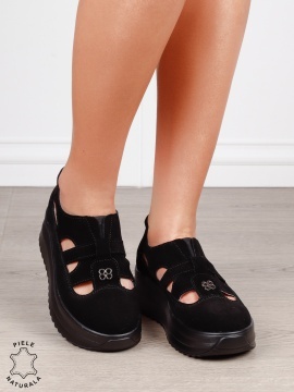 Sandale dama din Piele Naturala Intoarsa cu talpa inalta CRL1558 negru - Img 3