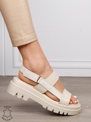 Sandale damă din piele naturală model casual chic CRL1654 BEJ - Img 2