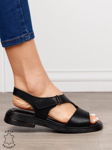 Sandale damă din piele naturală model casual cu talpă joasă și design modern CRL1646 NEGRU - Img 2