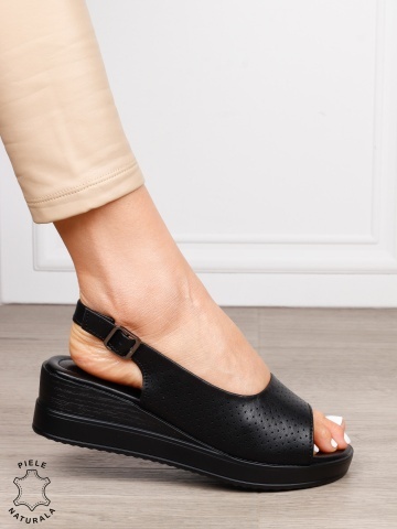 Sandale damă din piele naturală model clasic cu platformă și design versatil CRL1656 NEGRU - Img 2