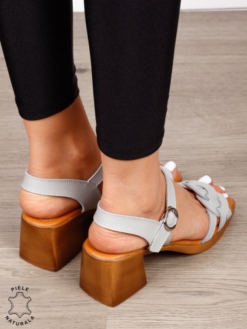 Sandale dama din Piele Naturala model clasic cu toc gros CRL1640 GRI - Img 3