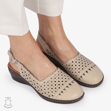 Sandale DAMA DIN PIELE NATURALA SI STIL AJURAT CRL1408 BEJ - Img 2