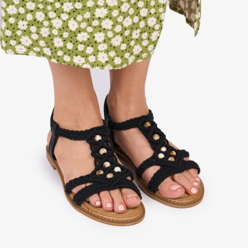 SANDALE Dama DIN TEXTIL CU MODEL In stil indian CRL1018 Culoare: NEGRU - Img 2