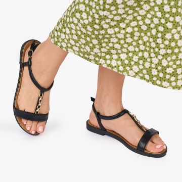SANDALE dama PIELE ECOLGICA CU DETALIU AURIU CRL1028 Culoare: NEGRU - Img 2