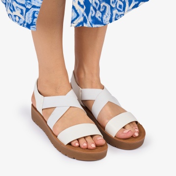 SANDALE dama Piele ECOLOGICA CRL1009 CU ELASTIC Culoare:ALB - Img 2