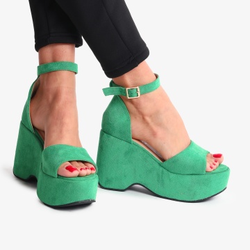 SANDALE DIN PIELE ECOLOGICA INTOARSA CU PLATFORMA CRL0737 Verde - Img 2