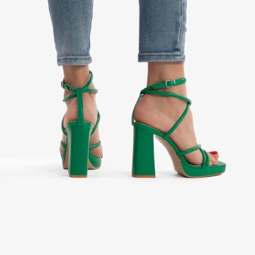SANDALE ELEGANTE DIN PIELE ECOLOGICA CU MODEL SI TOC GROS CRL0734 VERDE - Img 3