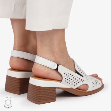 Sandale elegante din piele naturală CU STIL AJURAT CRL1404 ALB - Img 4