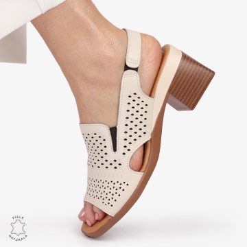 Sandale elegante din piele naturală CU STIL AJURAT CRL1404 BEJ - Img 4