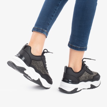 SNEAKERS DAMA din PIELE ECOLOGICA CU STRAS CRL0862 NEGRU - Img 4