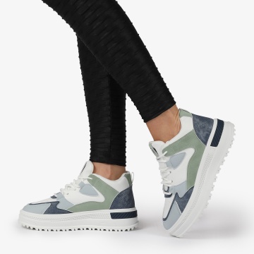 SNEAKERS din PIELE ECOLOGICA SI TEXTIL CRL1282 ALBASTRU - Img 5