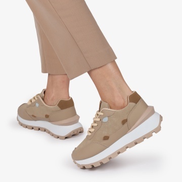 SNEAKERS din PIELE ECOLOGICA SI TEXTIL CRL1514 Camel - Img 4